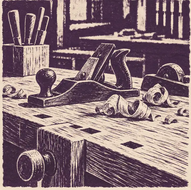 Illustration of woodworking businesses equipment and workspace