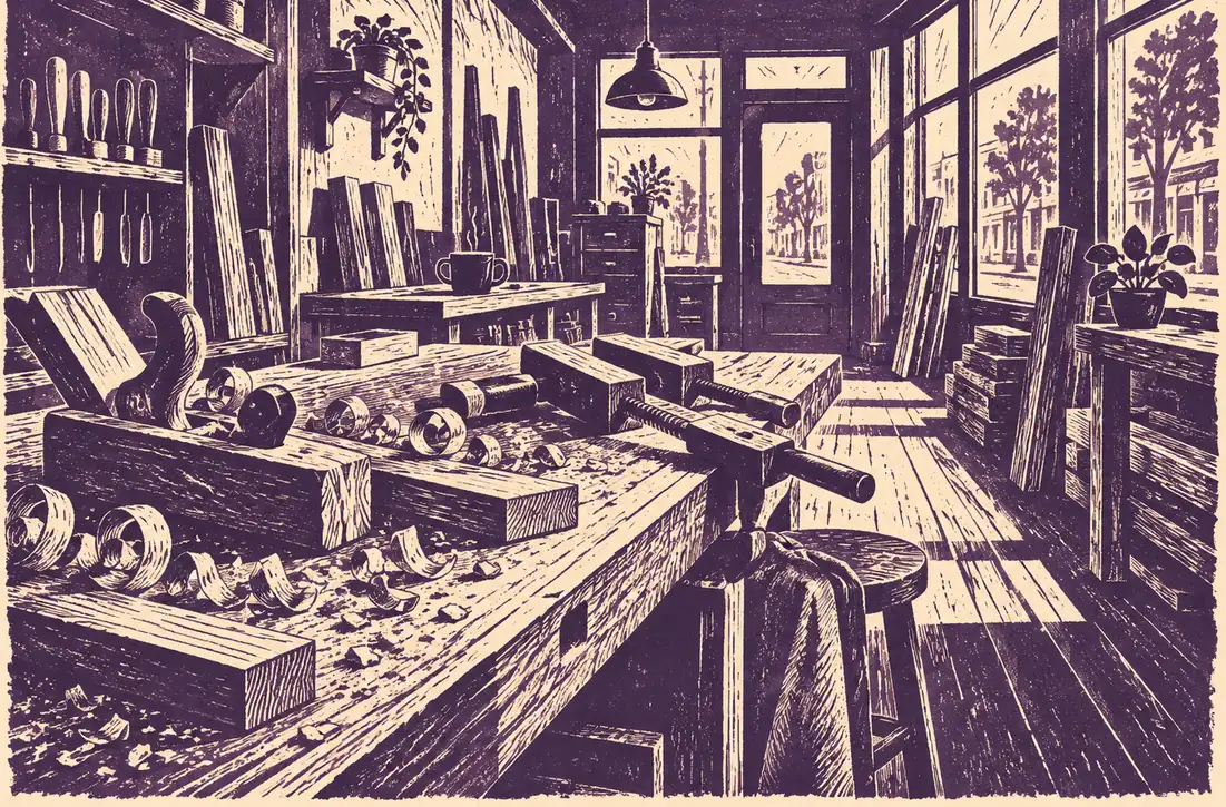 Illustration of woodworking businesses and their working space
