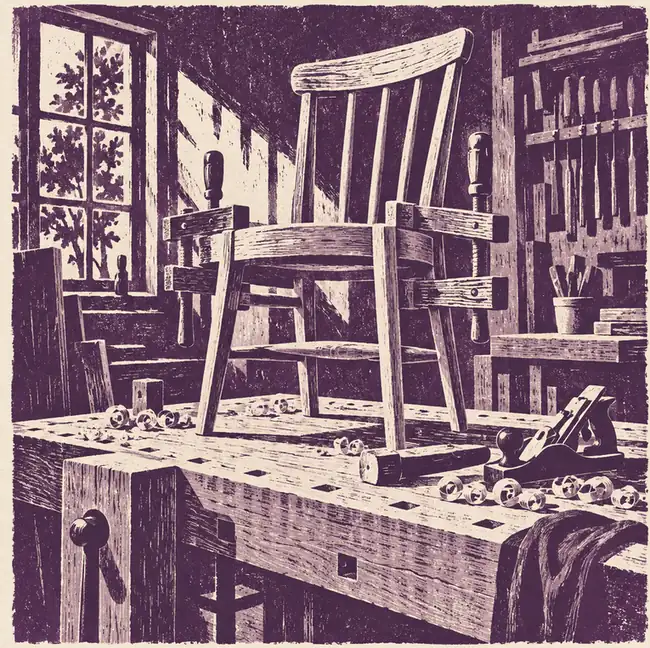 Illustration of woodworking businesses equipment and workspace